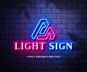 Light Sign PSD Fully Editable Text Effect. Layer Style PSD Mockup Template