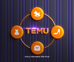 Temu PSD Fully Editable Text Effect. Layer Style PSD Mockup Template