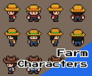 Farm Characters – 16x16 Pixel Art (3 NPCs + Hat/No Hat Variants)