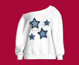 Girls Oversize Off-Shoulder Denim Star Sweatshirt | Marvelous / Clo3d / obj / fbx
