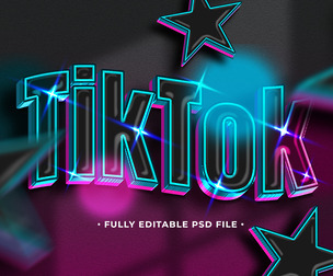 Tiktok PSD Fully Editable Text Effect. Layer Style PSD Mockup Template