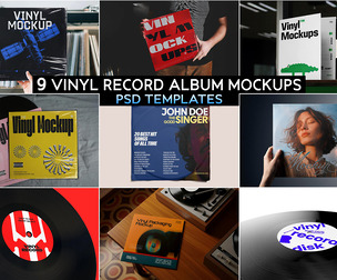 9 Vinyl Record Album Mockup PSD Templates - Professional High-End LP Cover & Disk Branding Bundle