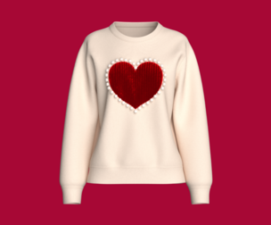 Girls Pearl-Bordered Velvet Heart Sweatshirt | Marvelous / Clo3d / obj / fbx
