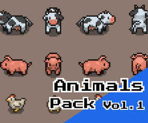 Farm Animals – 16×16 Top‑Down Animated Pack (Cow, Pig, Chicken)