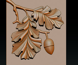 Oak Leaves and Acorn Relief  3D Model for CNC