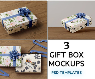 3 Gift Box Mockup PSD Templates - Professional High-End Floral & Retail Packaging
