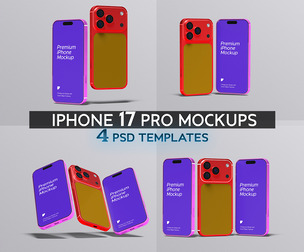 4 iPhone 17 Pro Mockup PSD Templates - Professional High-End Mobile Device & UI/UX App Display