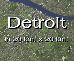 Detroit USA in 20 km. x 20 km. - City and urban