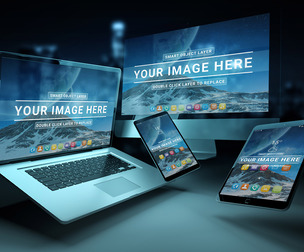 Apple Multi-Device Mockup PSD Template, iMac, MacBook, iPad & iPhone UI/UX Display