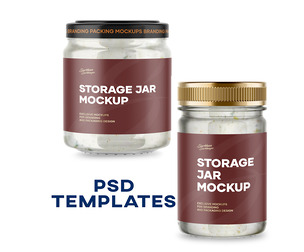 2 Storage Jar Mockup PSD Templates - Professional High-End Glass Packaging & Label Branding