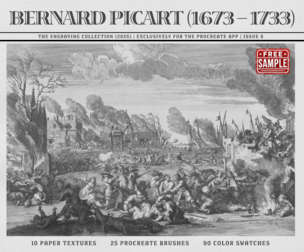 Free Sample - Bernard Picart Procreate Kit (Engraving Procreate Brushes and Paper Textures)