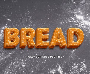 Bread PSD Fully Editable Text Effect. Layer Style PSD Mockup Template