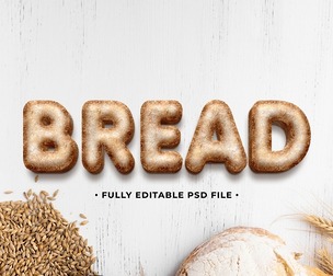 Bread PSD Fully Editable Text Effect. Layer Style PSD Mockup Template