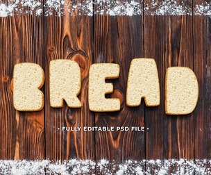 Bread PSD Fully Editable Text Effect. Layer Style PSD Mockup Template