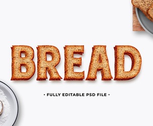 Bread PSD Fully Editable Text Effect. Layer Style PSD Mockup Template