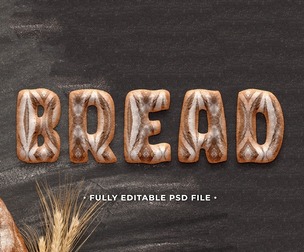 Bread PSD Fully Editable Text Effect. Layer Style PSD Mockup Template