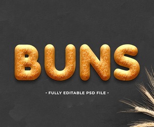Buns PSD Fully Editable Text Effect. Layer Style PSD Mockup Template