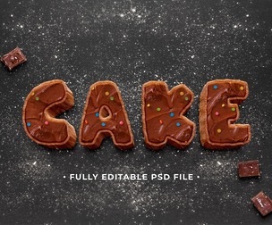 Cake PSD Fully Editable Text Effect. Layer Style PSD Mockup Template