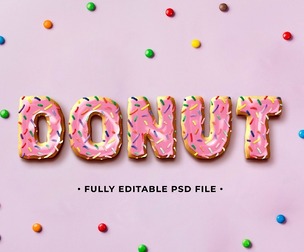 Donut PSD Fully Editable Text Effect. Layer Style PSD Mockup Template