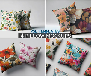 4 Pillow & Cushion Mockup PSD Templates - Professional High-End Square Throw Pillow