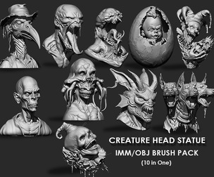 Creature Head Statues Collection IMM/Obj Brush Pack 10 in One