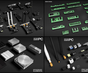 PC RAM sticks, PCIE cards, Motherboard ELEMENTS