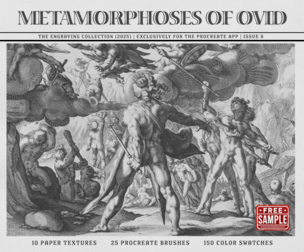 Free Sample - Metamorphoses of Ovid Procreate Kit (Procreate Brushes and Paper Textures)