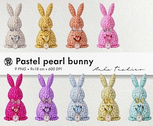 Pastel Pearl Bunny PNG clipart 300 DPI Printable Instant Download