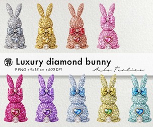 Luxury Diamond Bunny PNG clipart 300 DPI Printable Instant Download