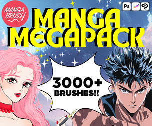 MANGA and ANIME Ultimate Brushes MEGAPACK 2026 - 3000+ Brushes for Procreate CSP, and Photoshop!