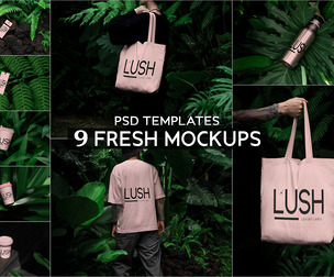 9 Fresh Lifestyle Mockup PSD Templates - High-End Apparel, Tote Bag & Botanical Accessory Bundle