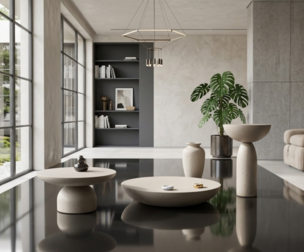 Original beton hard Table complect for coffee and decor vase