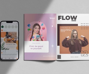 iPhone & Open Magazine Mockup PSD Template - Professional High-End Print and Social Media UI/UX