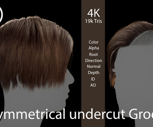 Asymmetrical undercut with long side-swept fringe - Game-Ready Real-Time Hair