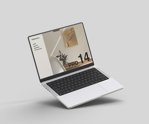 MacBook Pro 14 Inch Mockup PSD Template - Professional High-End Floating Laptop UI/UX