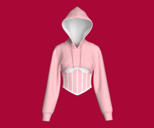 Girls Corset-Style Layered Crop Shrug Hoodie | Marvelous / Clo3d / obj / fbx