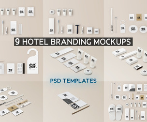 9 Hotel Branding Mockups PSD Bundle - Professional High-End Hospitality Amenities & Stationery