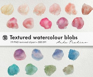 Textured watercolour blobs Pastel Colour PNG clipart 300 DPI Printable Instant Download