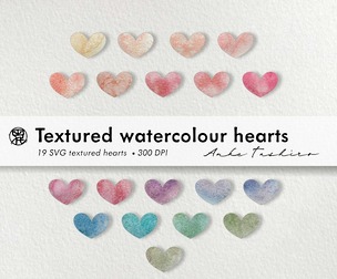 Textured watercolour Hearts Pastel Colour SVG clipart 300 DPI Printable Instant Download