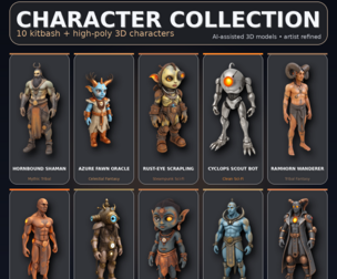 Mythic & Mech Character Collection – High-Poly Kitbash 3D Model Pack