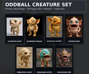 Oddball Creature Set – Fantasy Weirdlings Kitbash High-Poly Collection