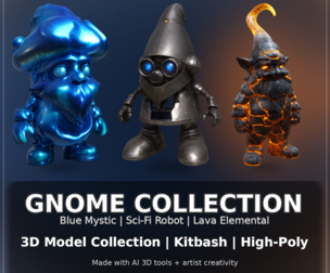 Gnome Collection Bundle – Blue Mystic, Sci-Fi Robot & Lava Elemental