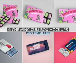 6 Chewing Gum Box Mockups PSD Bundle - Professional High-End Candy Packaging & Branding