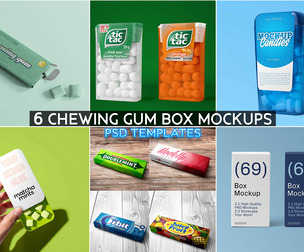 6 Chewing Gum & Candy Packaging Mockups PSD Bundle - Professional High-End Confectionery Branding
