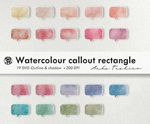 Watercolour Callout Rectangle Set Pastel Colour SVG clipart 300 DPI Printable Instant Download