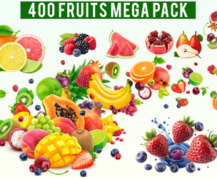 400 Fruits PNG Bundle, Exotic Fruit Clipart, Sliced Fruits Collection, Realistic Organic Food