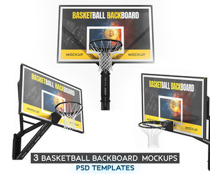 3 Basketball Backboard Mockups PSD Bundle, Sports Branding & Arena Advertising