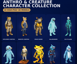 Anthro & Creature Character Collection – Kitbash + High-Poly 3D Models