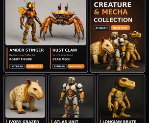 Creature & Mecha Collection – High-Poly Kitbash Character Pack