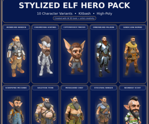 Stylized Elf Hero Pack – 10 Character Variants | Kitbash | High-Poly